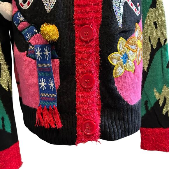 Ugly Christmas Sweater Cardigan Black Pink Flamingo SZ LG 33 Degrees Costume - Picture 5 of 12